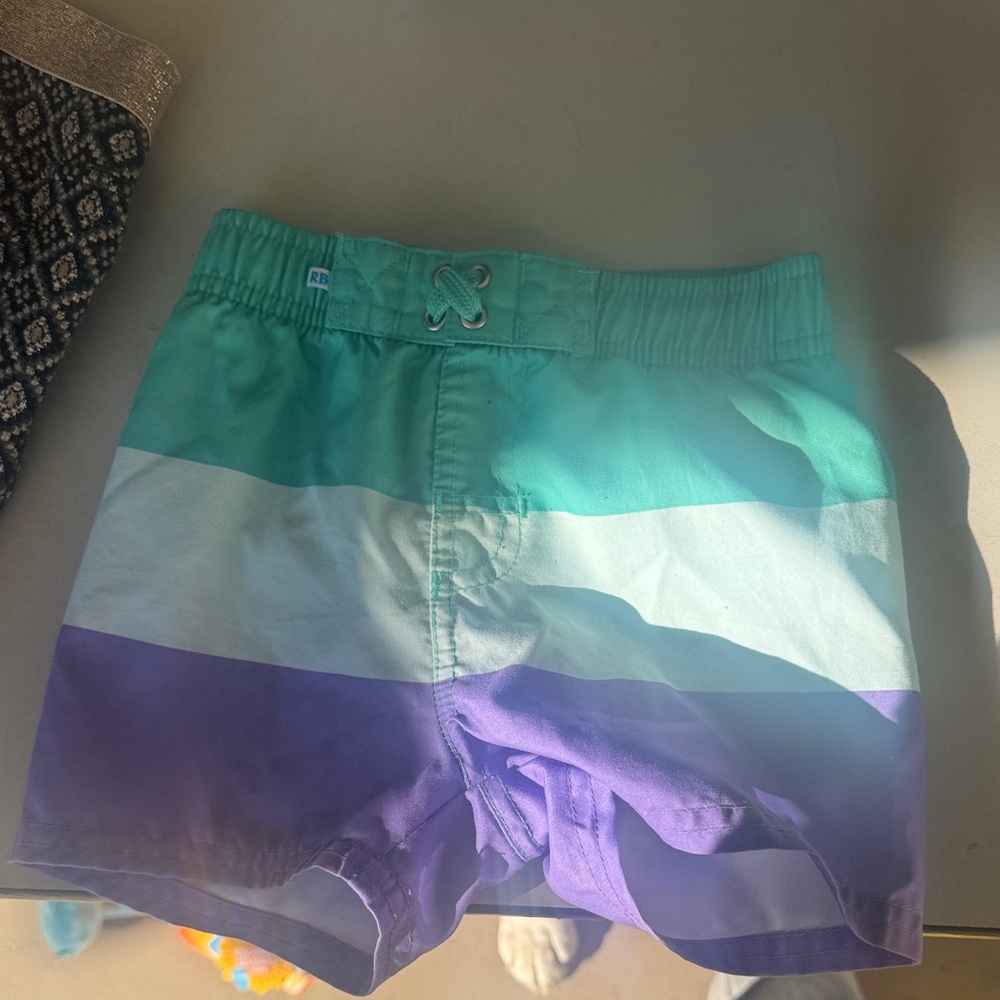 Kids Colorblock Swim Trunks - Teal, White & Purple- Ruffle Butts
